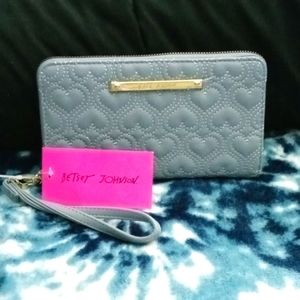 Betsey Johnson Long Baby Blue Zip Around Wristlet Wallet